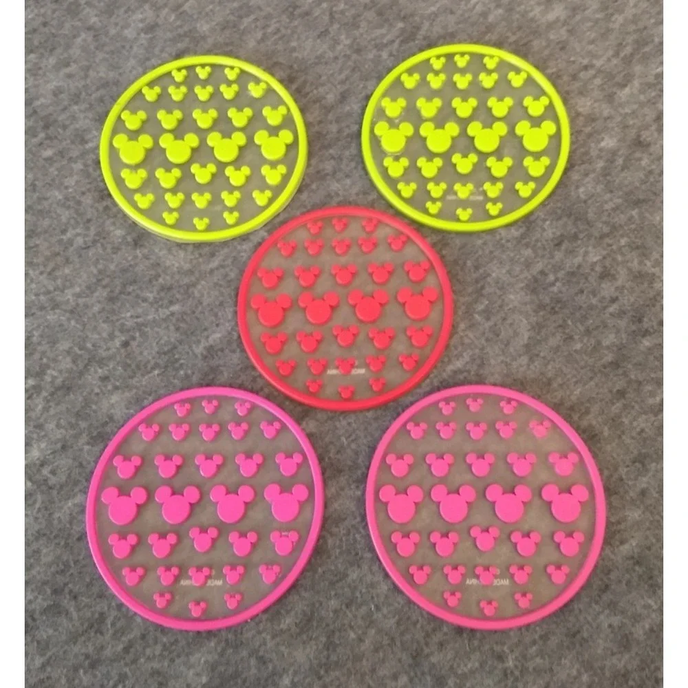DISNEY Mickey Mouse Silicone Coasters‎ Lot of 5 Mickey Ears 3 Colors Stackable